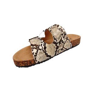 Jeossy Women's Open Toe Double Strap Buckle Cork Flat Sandals